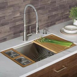 Kraus Workstation Kitchen Sink Bamboo Serving Board Set with 2 Stainless Steel Prep Bowls thumbnail 11