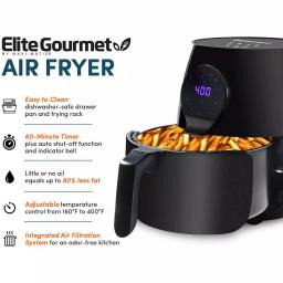 Maximatic Elite Gourmet 5.3 Qt. Digital Air Fryer, 1350W Oil-Free Multi-Cooker, Black thumbnail 5