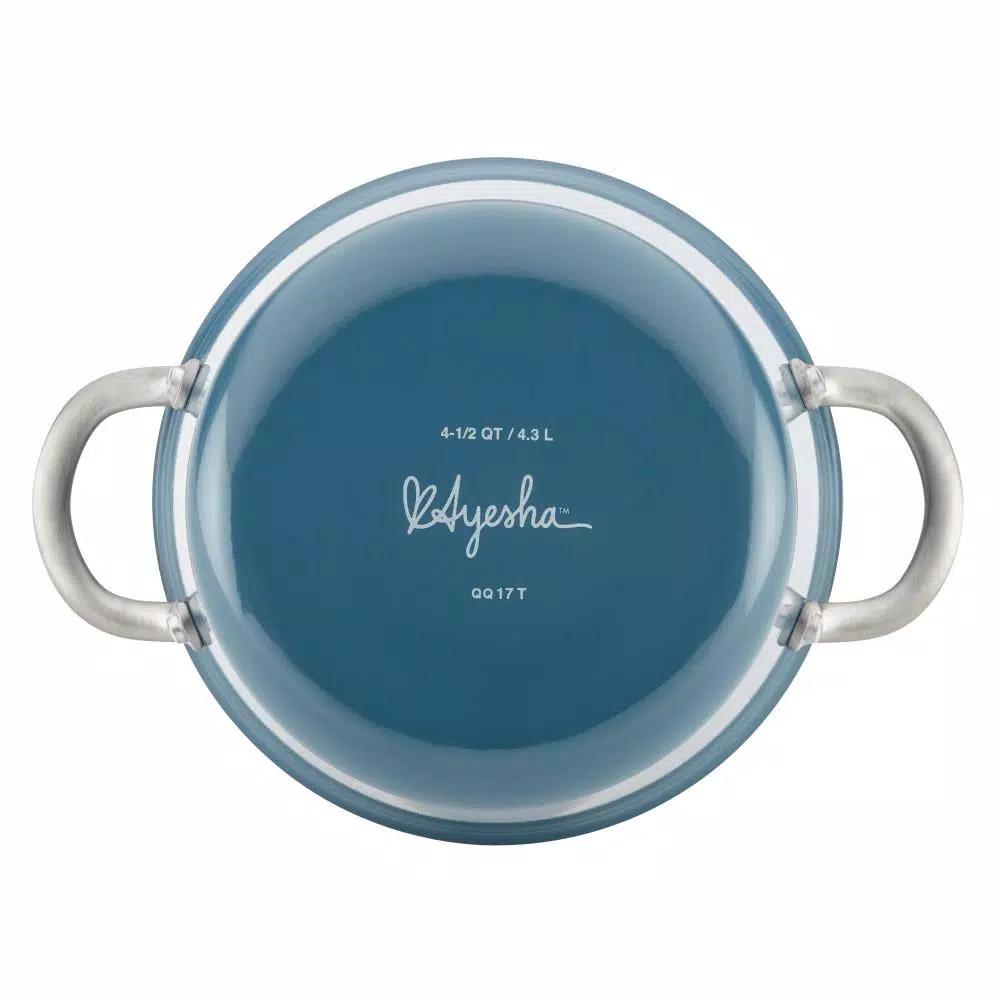 Ayesha Curry Home Collection 4.5 Qt. Twilight Teal Porcelain Enamel Nonstick Saucepot with Lid