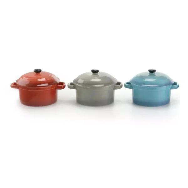 Crock-Pot Pembury 3-Piece Ceramic Casserole Dish Set with Lids, 9.6 oz, Assorted Colors