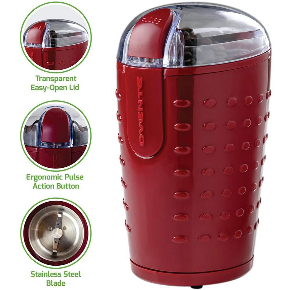 Ovente 2.5 oz. Electric Coffee Grinder, 150W Stainless Steel Blades, Maroon