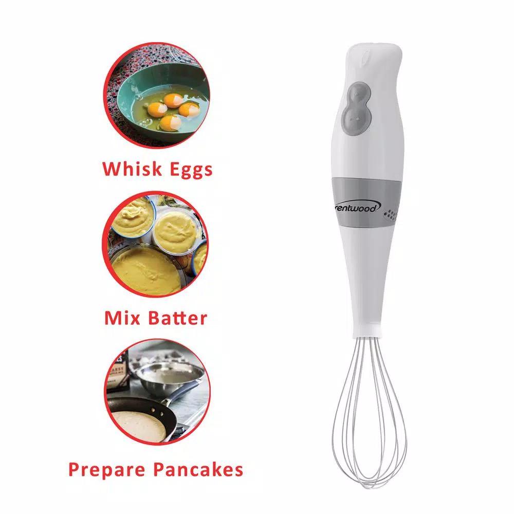 Brentwood Appliances 2-Speed White Handheld Immersion Mixer and Food Processor with Balloon Whisk