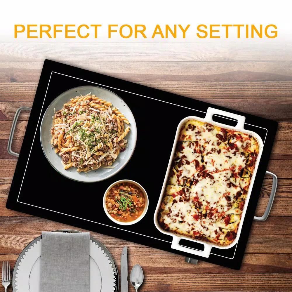 MegaChef Electric Warming Tray, Black Rectangular Food Warmer with Adjustable Temperature Control
