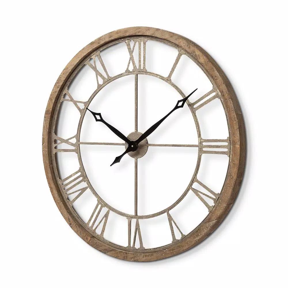 Mercana Mething 31.5 in. Oversized Farmhouse Wood Wall Clock with Roman Numerals