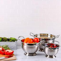 Ovente 3-Piece Stainless Steel Colander Set - 1.5qt, 3qt, 5qt - Dishwasher Safe thumbnail 4