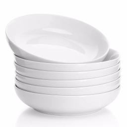 Sweese Porcelain Pasta Bowls, 22 oz Shallow Salad Bowls, Set of 6, White thumbnail 1