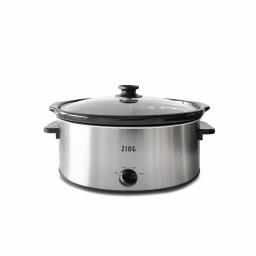 Zing 8 Qt. Oval Stainless Steel Slow Cooker with Glass Lid and Removable Stoneware thumbnail 1