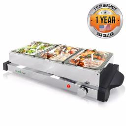 NutriChef 21.9 in. Stainless Steel 3-Plate Electric Buffet Server Food Warming Tray thumbnail 6