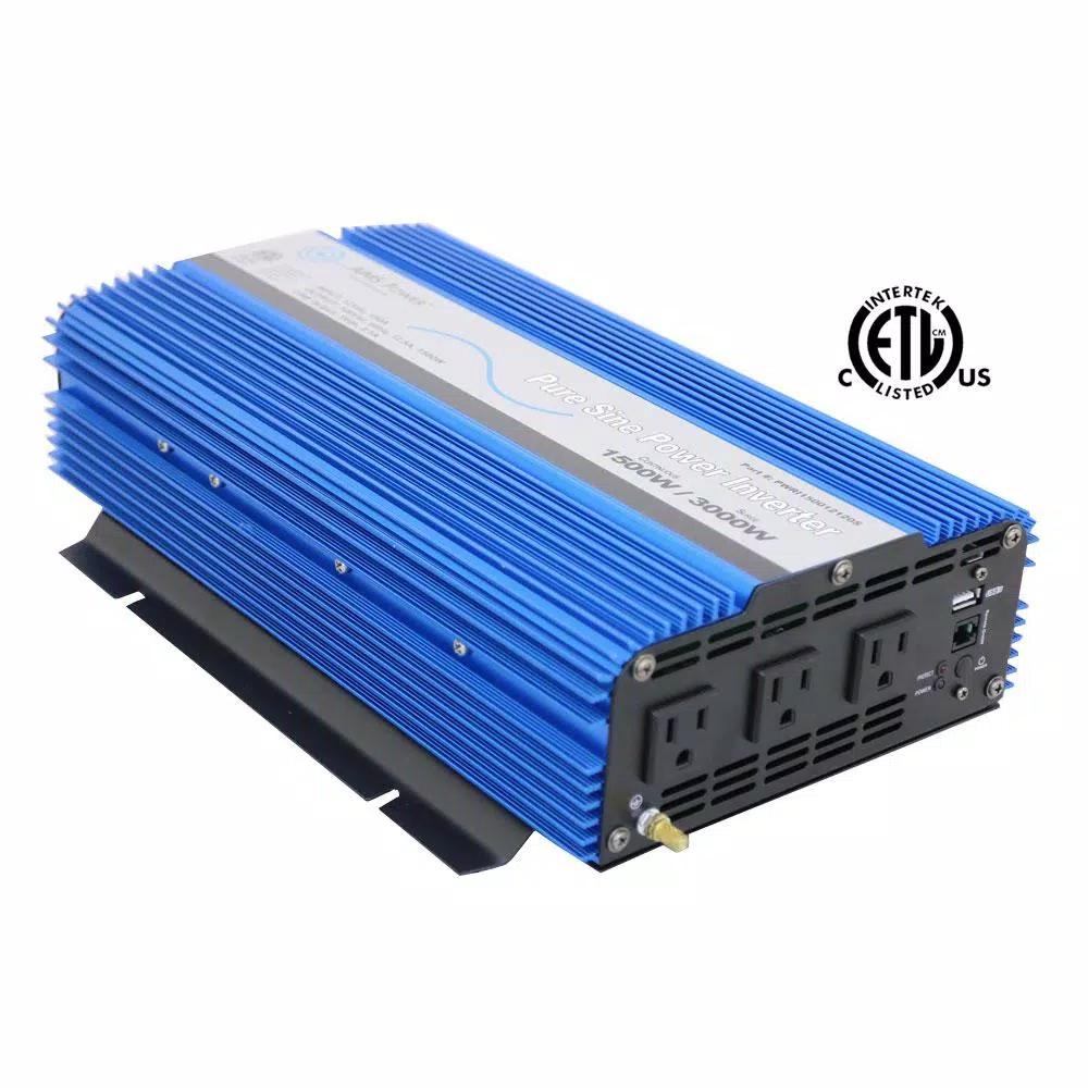 AIMS Power 1500W Pure Sine Wave Inverter, 12V DC to 120V AC, ETL Listed