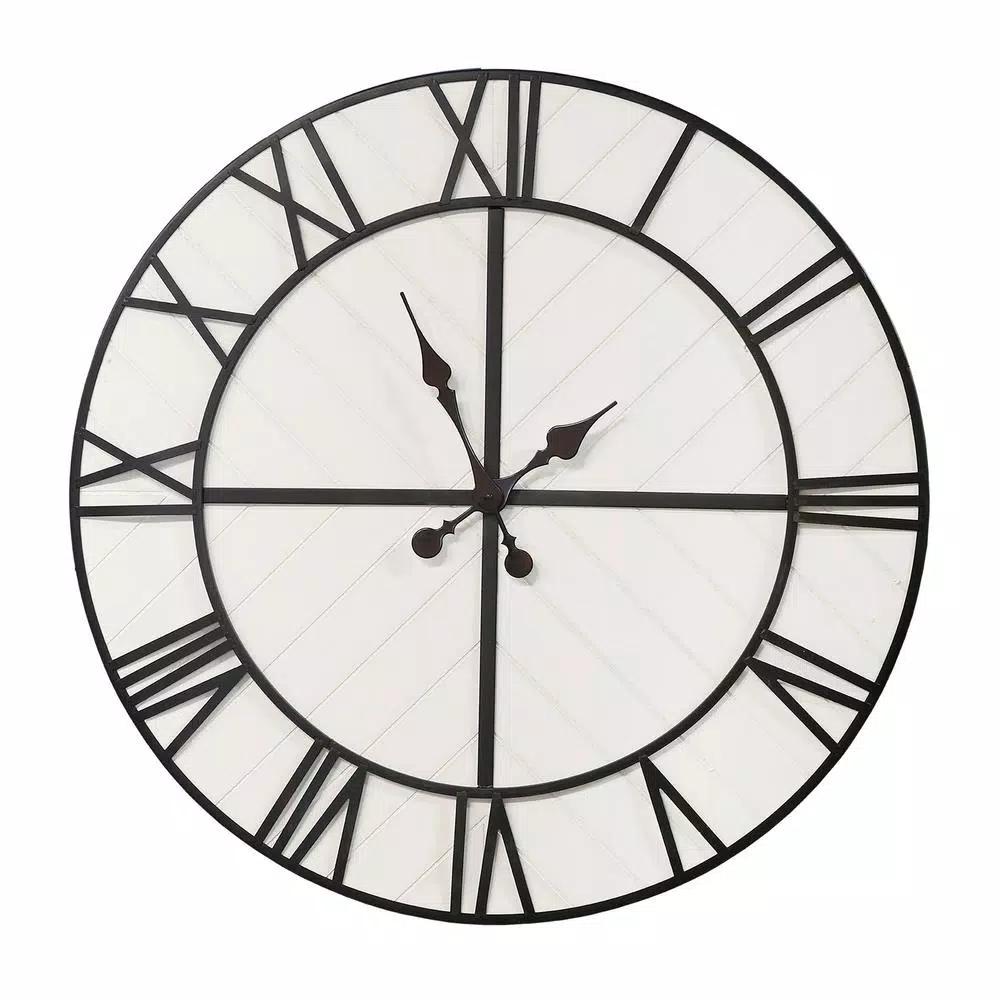 Stratton Home Decor Henry 31.5 in. Oversized Black and White Wood Wall Clock