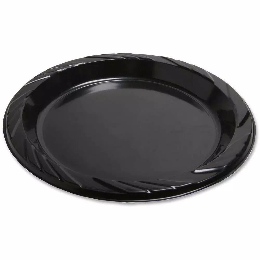 Genuine Joe 9 in. Black Disposable Plastic Plates, 125 Count Case