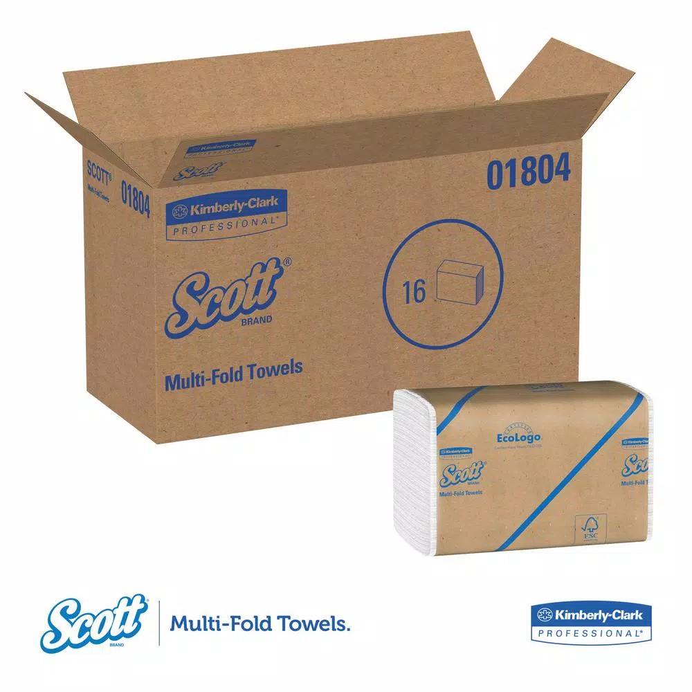 Scott Essential 100% Recycled Multi-Fold White Paper Towels, 250 Sheets per Pack, 16 Packs per Carton