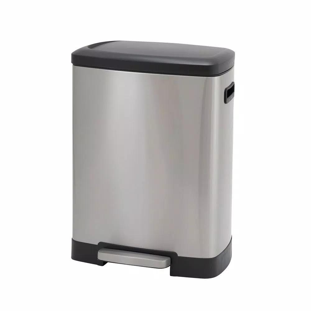 Household Essentials Summit 13 Gallon Rectangular Stainless Steel Step Trash Can with Soft-Close Lid