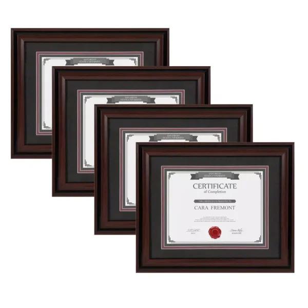 DesignOvation Watson Set of 4 Brown Document Picture Frames, 11x14 matted to 8.5x11, Classic Two-Tone Finish