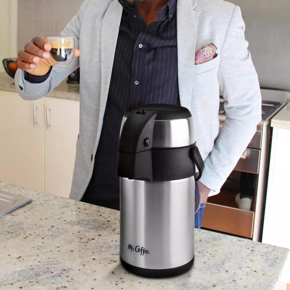 Mr. Coffee Everflow 2.3 Qt. Stainless Steel Insulated Beverage Pump Pot Dispenser