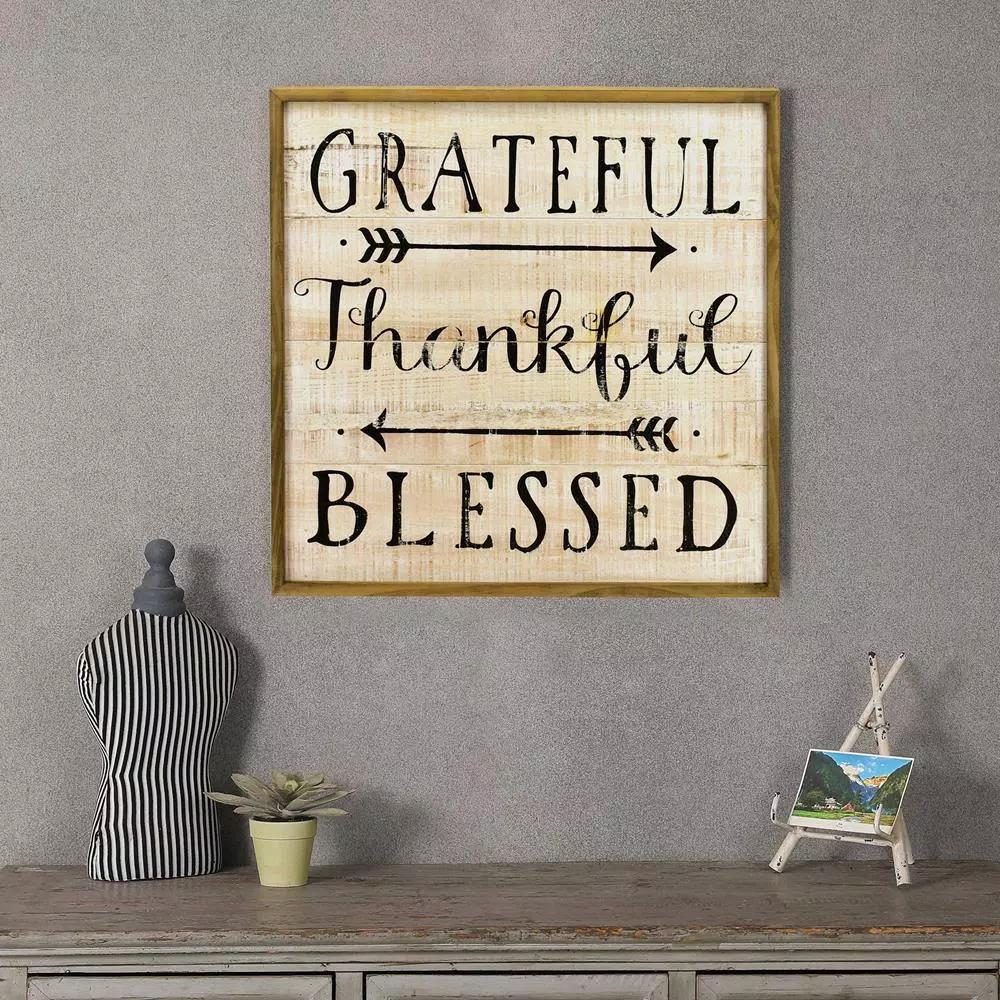 Winsome House Grateful Thankful Blessed Wood Inspirational Wall Plaque - 24in Rustic Home Accent