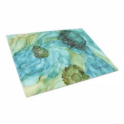 Caroline's Treasures Abstract Teal Flowers Tempered Glass Cutting Board, Heat Resistant, 15 x 15 in thumbnail 1