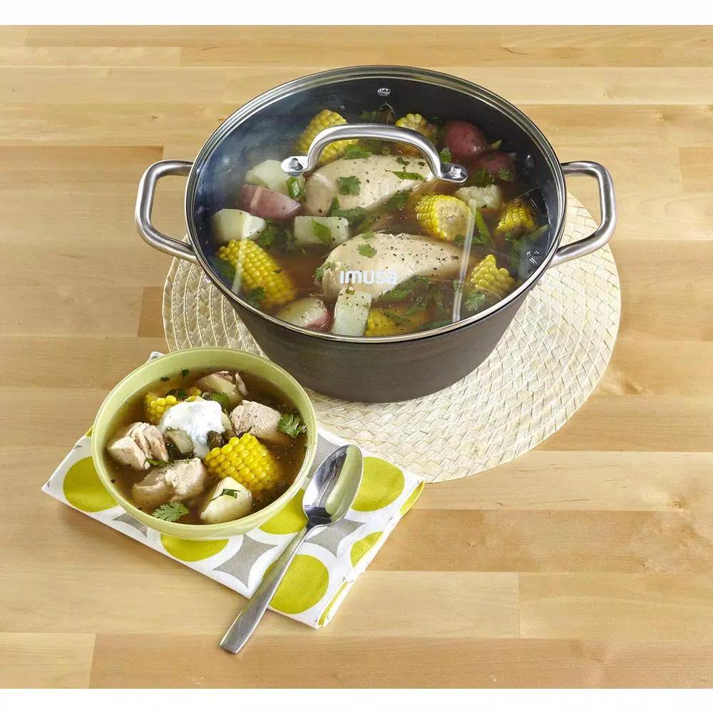 IMUSA 6 qt. Round Lightweight Cast Iron Dutch Oven with Tempered Glass Lid, Black