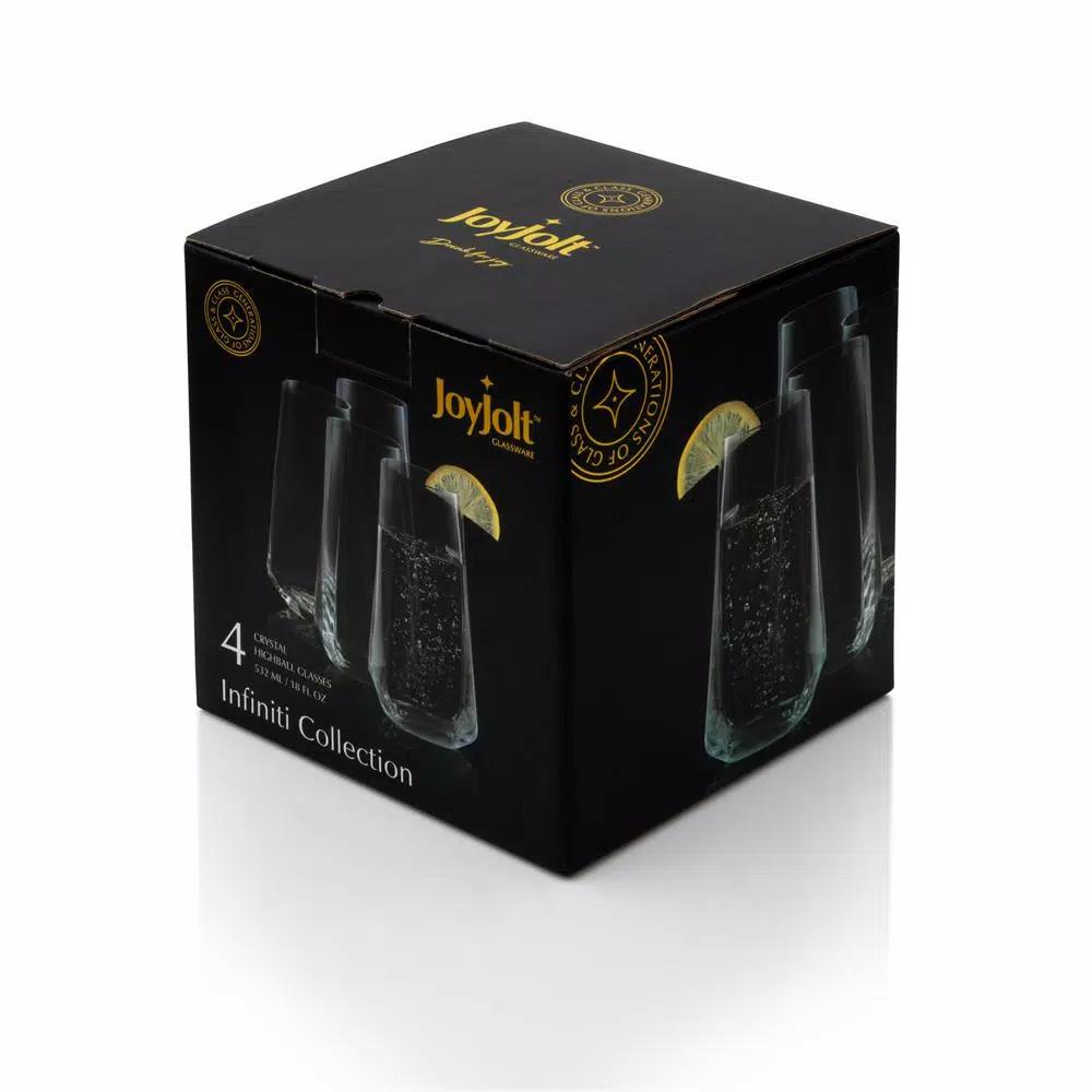JoyJolt Infiniti 18 oz. Highball Glasses, Set of 4, Lead-Free Crystal Glassware
