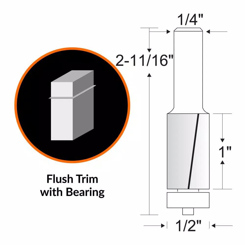 WEN 1/2 in. Flush Trim Carbide Tipped Router Bit with 1/4 in. Shank