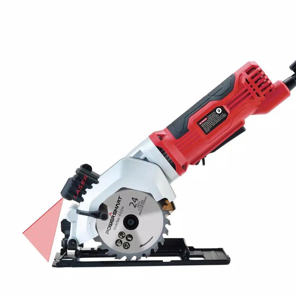 PowerSmart 4-1/2 in. 4 Amp Corded Compact Circular Saw with Laser and 24-Tooth Carbide Blade