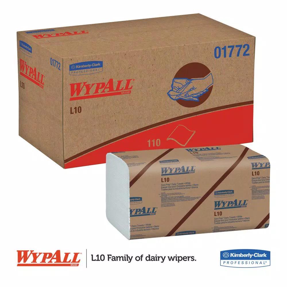 WypAll L10 Sani-Prep Dairy Towels, 1-Ply, 10.5 x 9.37 in, 2400 Sheets (12 Packs of 200)