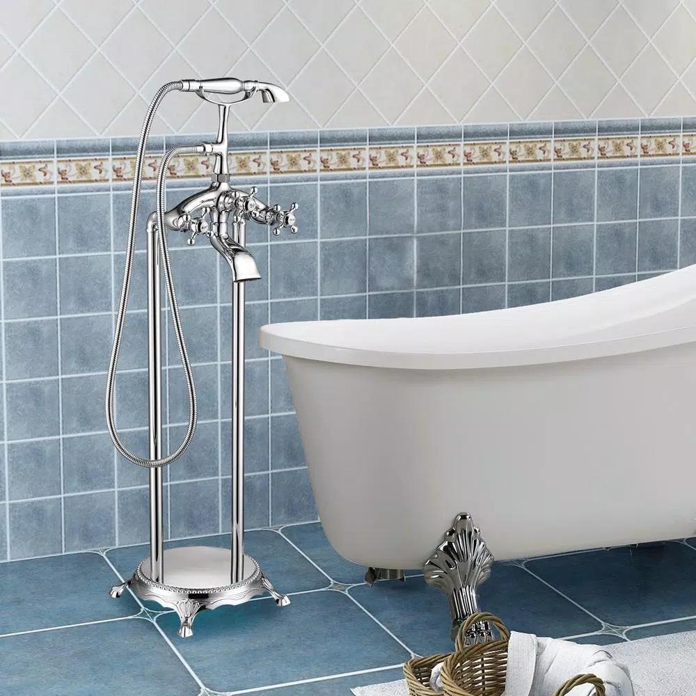 Vanity Art 40 in. Freestanding Single-Handle Claw Foot Tub Faucet with Hand Shower, Polished Chrome