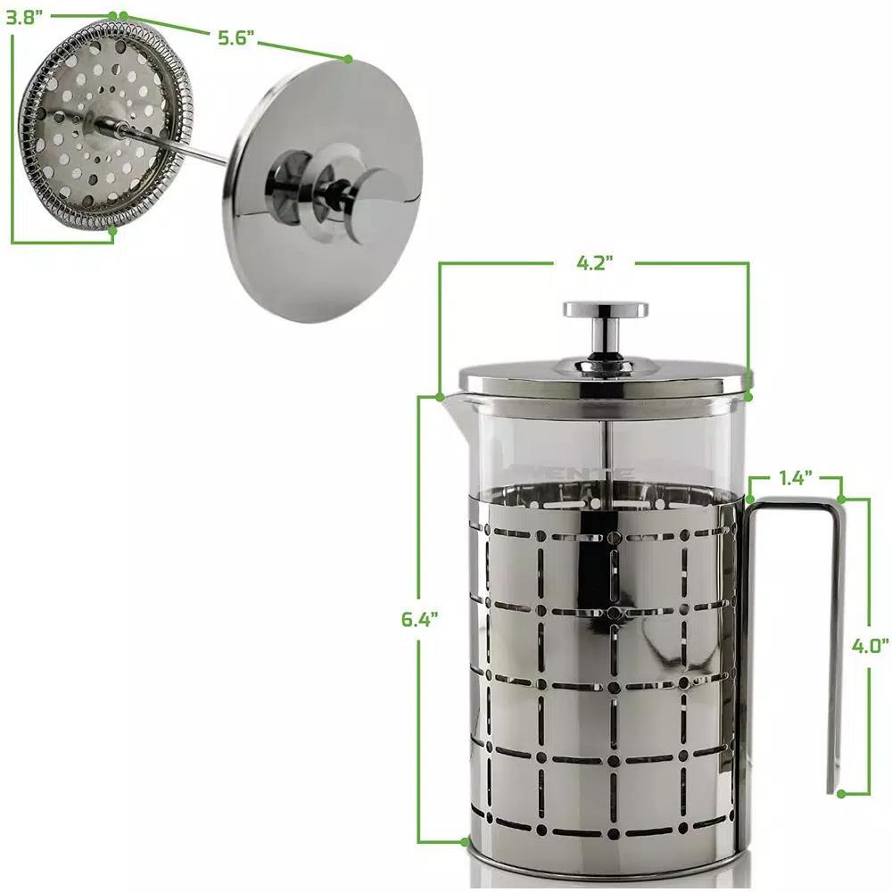 Ovente 3-Cup Silver Borosilicate Glass French Press Coffee and Tea Maker with Stainless Steel Shell