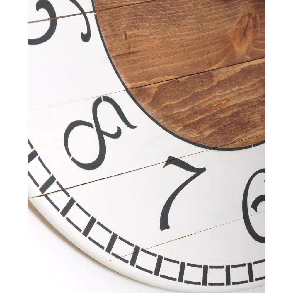 BrandtWorks Oversized Antique White Farmhouse Wall Clock - Distressed Wood Slat Design
