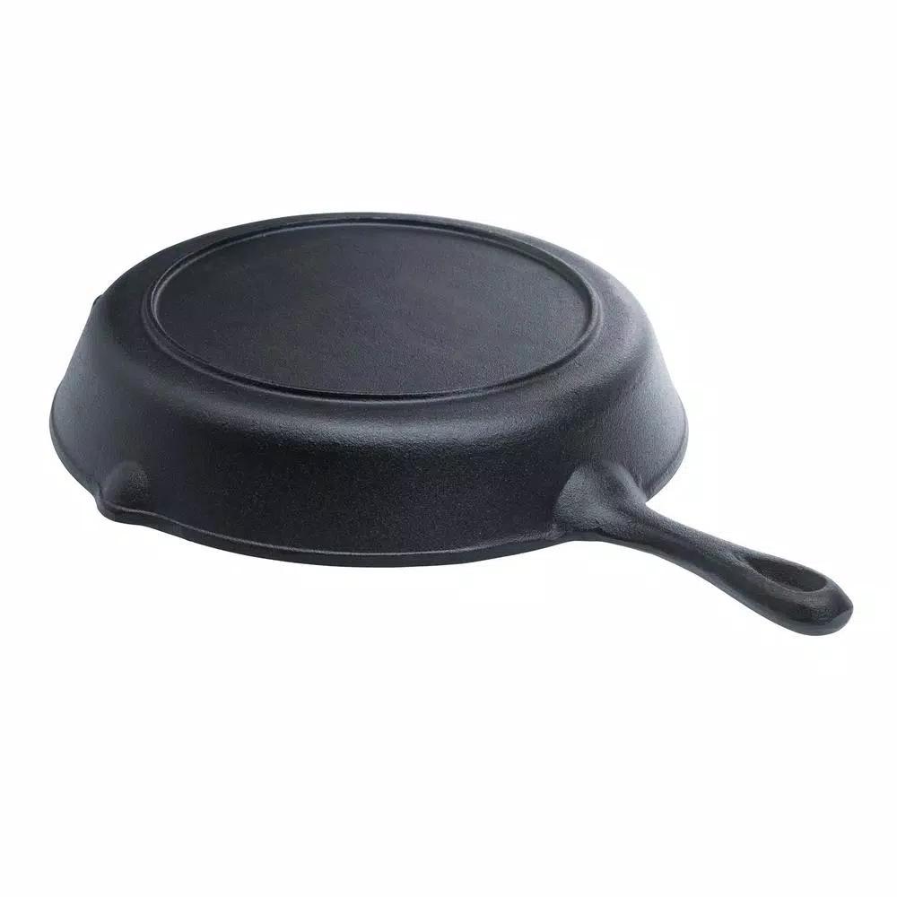 Basic Essentials 13.5 in. Cast Iron Round 2-Section Pre-Seasoned Grill/Griddle with Assist Handle