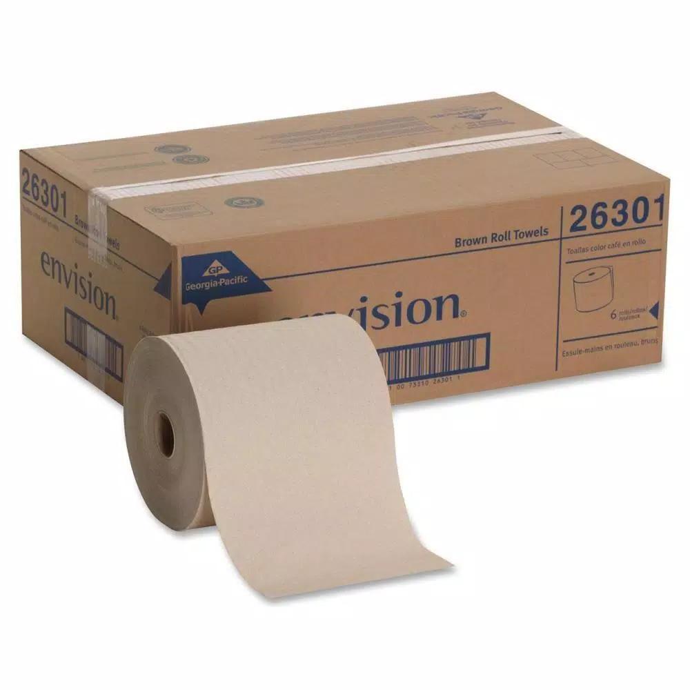 Georgia-Pacific Envision Brown High Capacity 1-Ply Roll Paper Towels, 800 ft. Rolls, 6 Rolls per Carton
