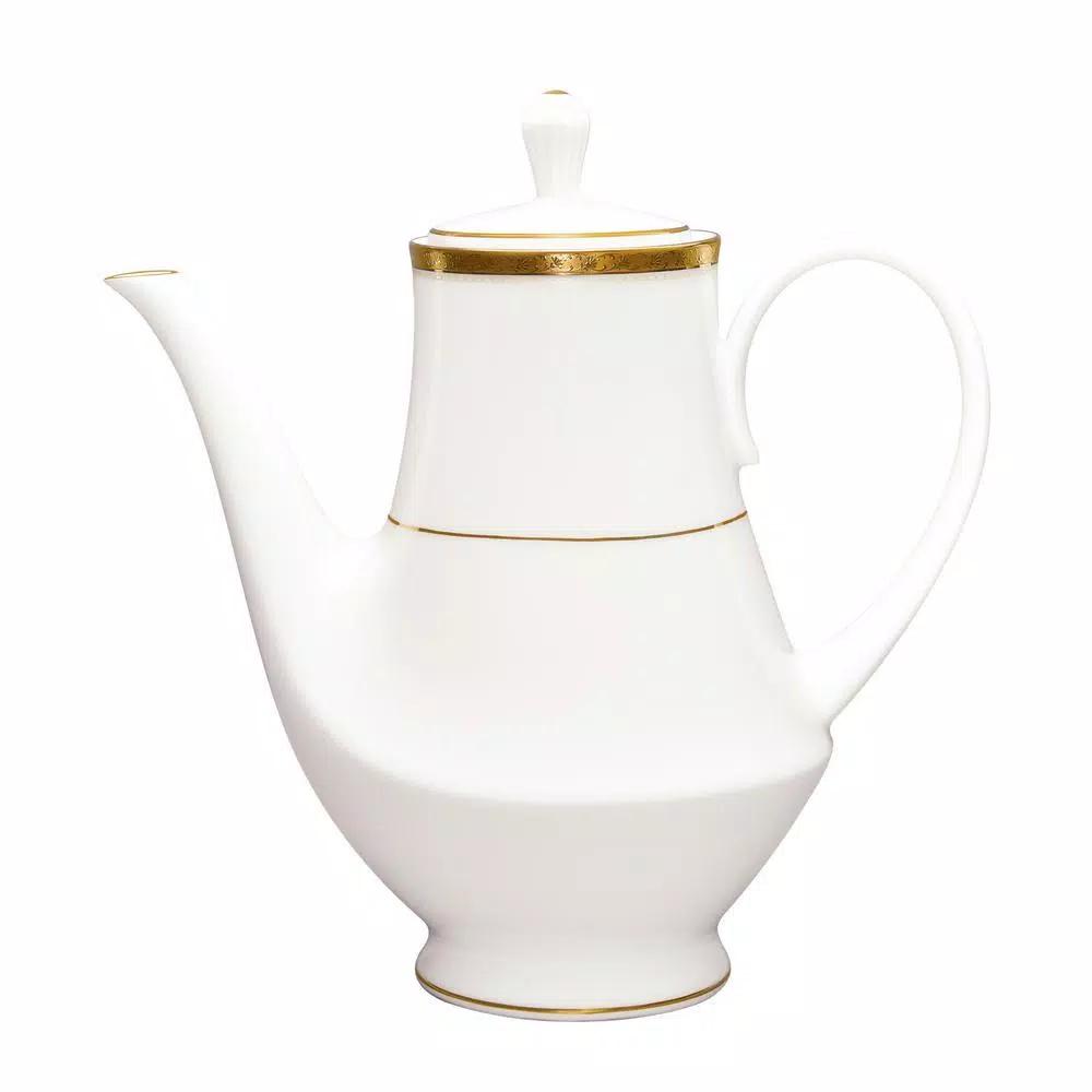 Noritake Charlotta Gold White Porcelain 49 oz. Coffee Server with Lid