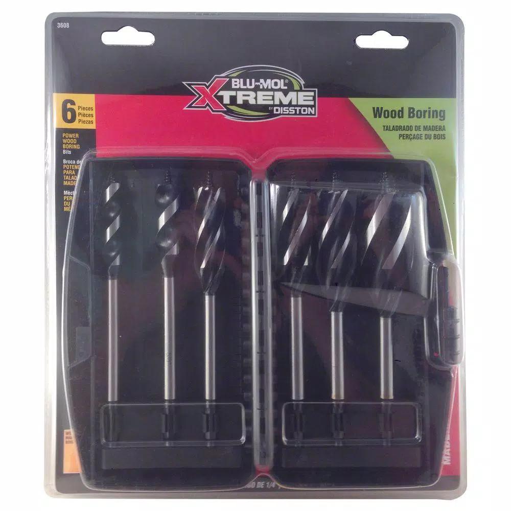 BLU-MOL Xtreme Power 6-Piece Wood Boring Twist Drill Bit Set, High Speed Steel