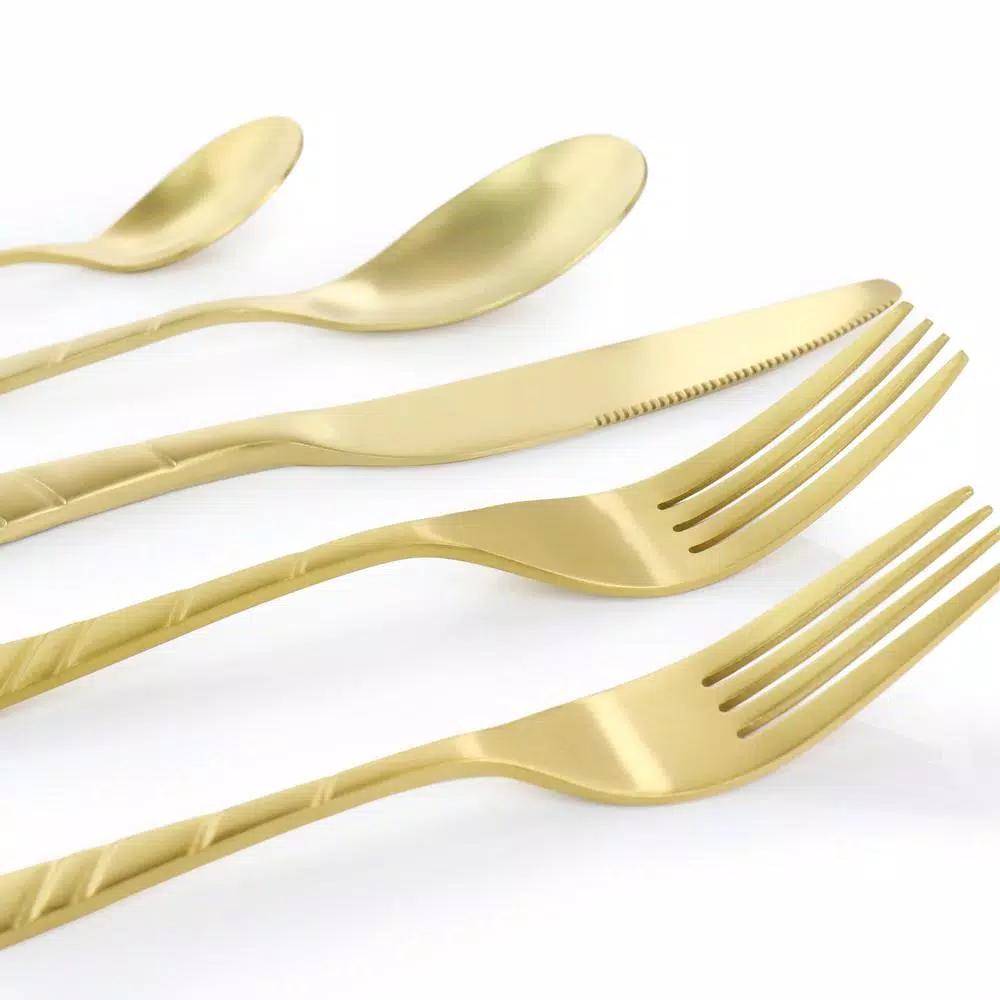 Megachef La Vague 20-Piece Matte Gold Flatware Set, 18/10 Stainless Steel Service for 4
