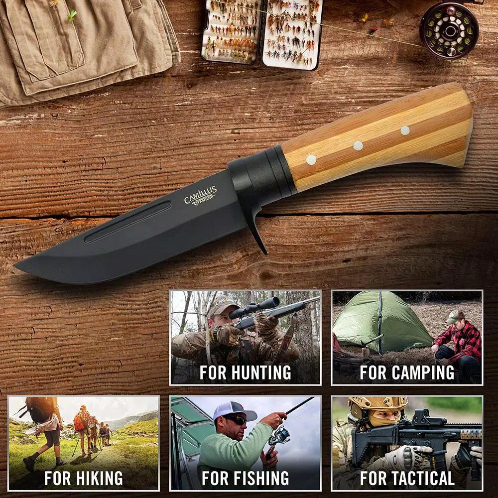 Camillus 9.75 in. Fixed Blade Knife with Carbonitride Titanium AUS-8 Steel and Bamboo Handle