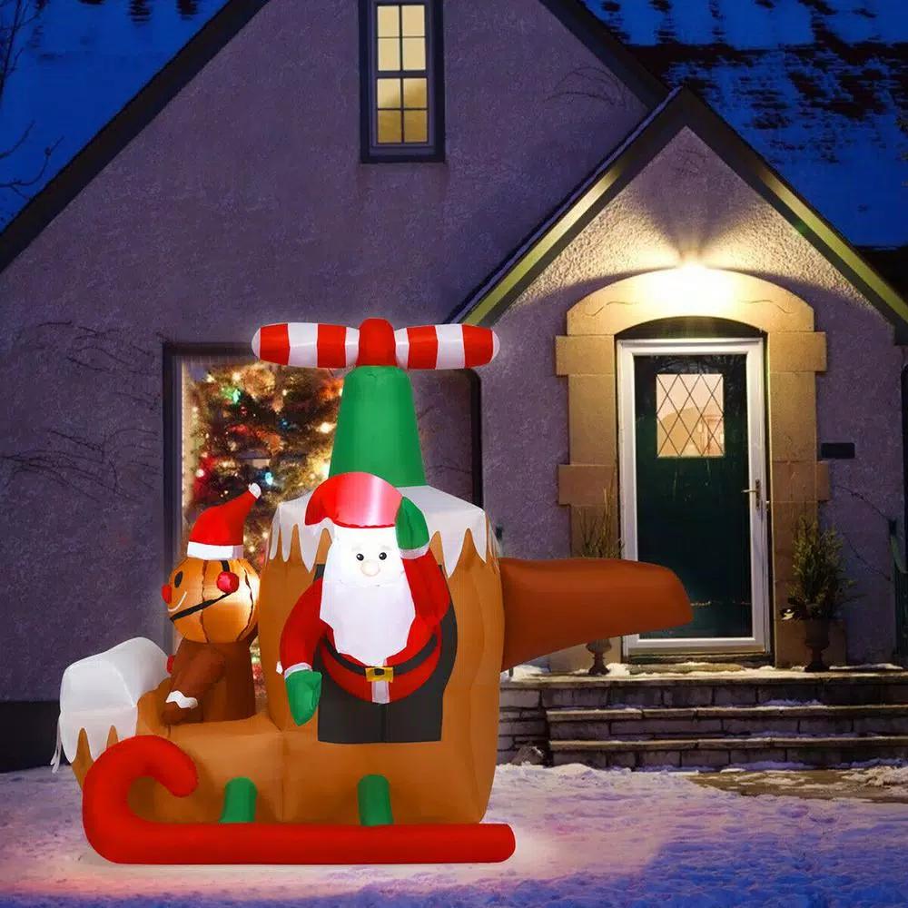 Costway 6 ft. Santa Claus Flying Airplane Inflatable Christmas Decoration with LED Lights