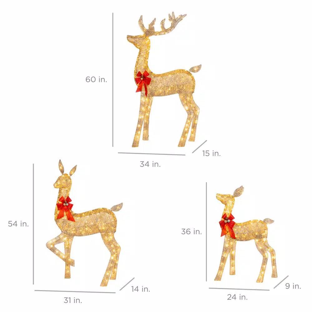 Best Choice Products 60 in. LED Metal Reindeer Family Christmas Yard Decoration, 3-Piece Set with Warm White Lights