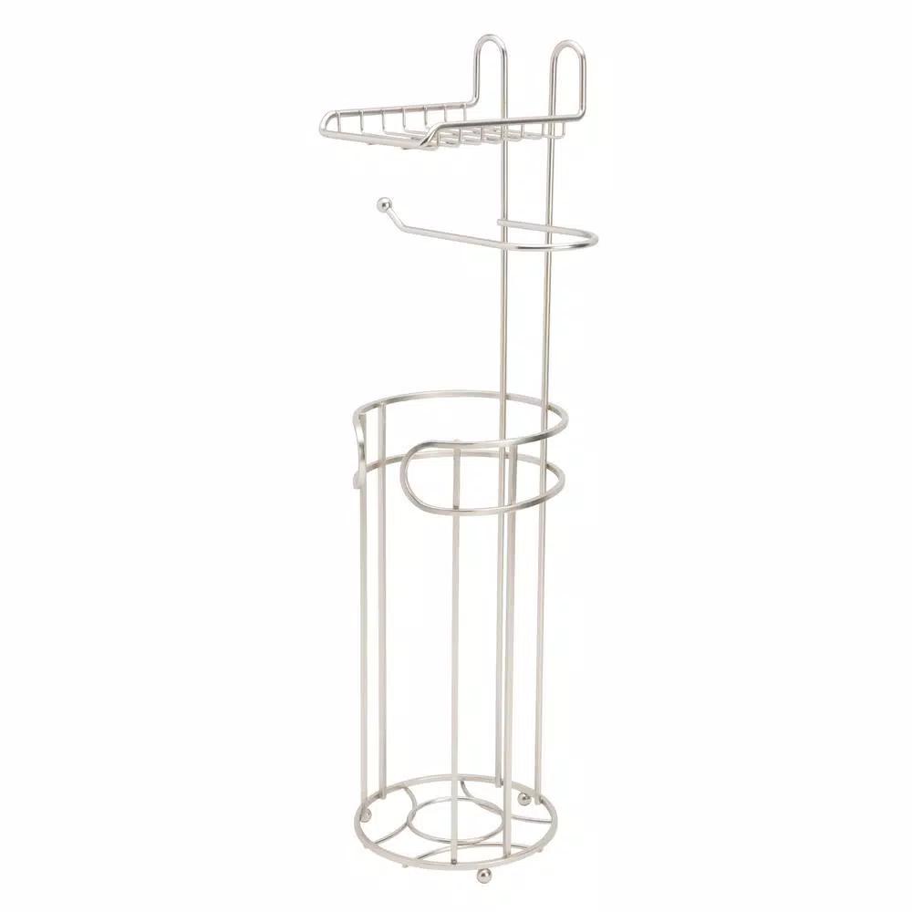 Bath Bliss Contemporary Freestanding Toilet Paper Holder with Built-in Phone Shelf and 4-Roll Storage, Satin