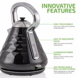Ovente Cleo Collection 1.7L Electric Kettle, 1500W Stainless Steel Tea Kettle with Auto Shut-Off, Black thumbnail 5