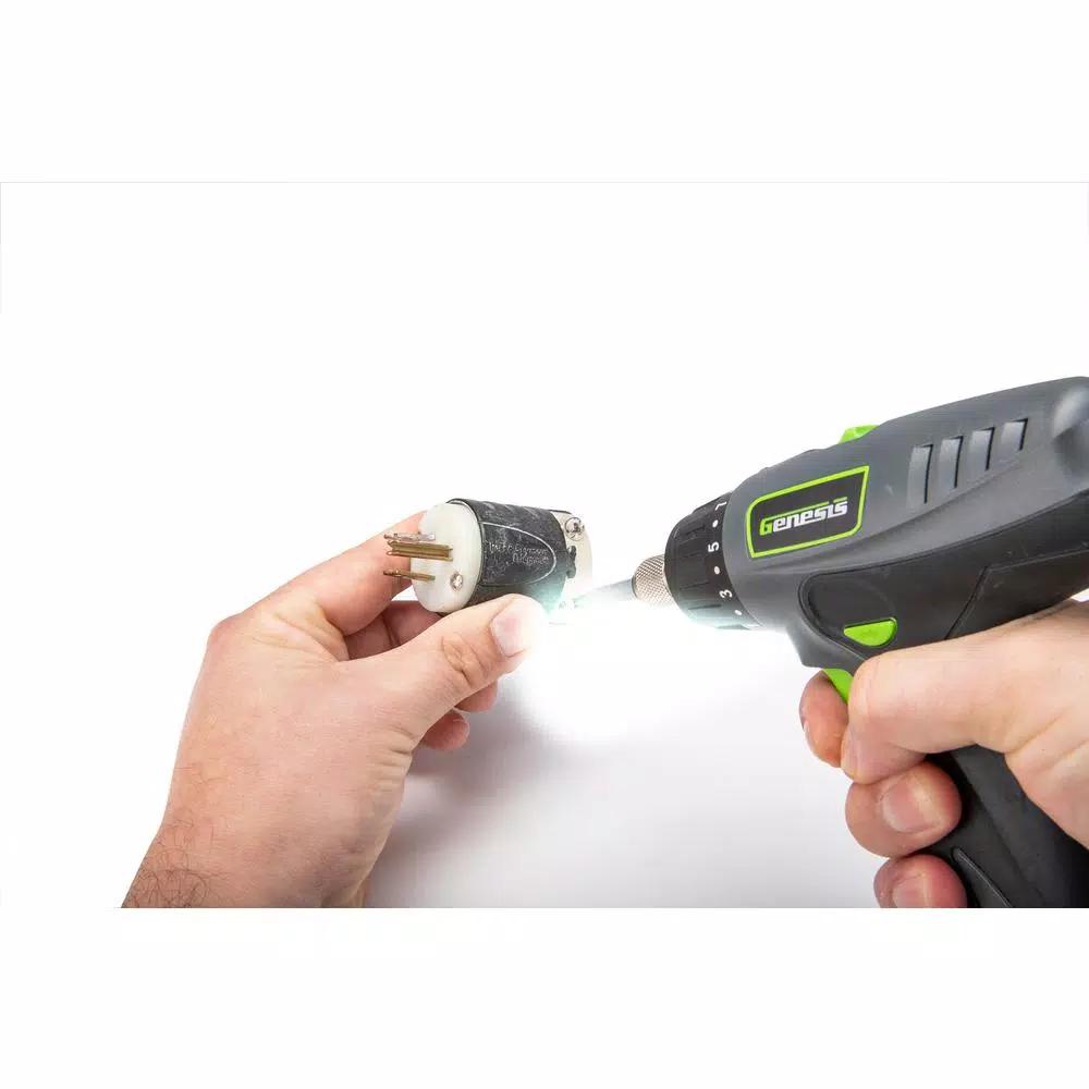 Genesis 8V Lithium-Ion Cordless 2-Speed Screwdriver Kit with LED Light and 8 Bits