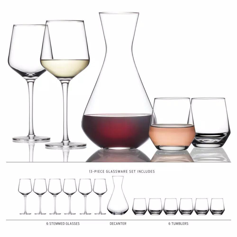 Wine Enthusiast 13-Piece Glassware Entertainment Set with Stemmed Glasses, Tumblers, and Wine Decanter