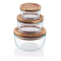 Pyrex Simply Store 6-Piece Pyrex Glass Food Storage Container Set with Acacia Wood Lids thumbnail 1