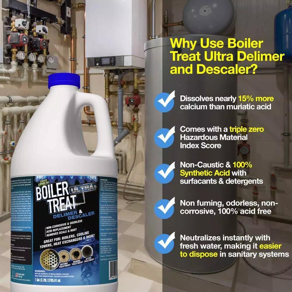 Eco Clean Boiler Treat Ultra 1 Gal. Delimer and Descaler - Non-Corrosive Liquid for Heating and Cooling Systems