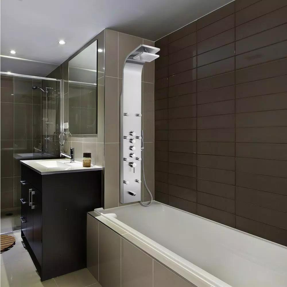 AKDY 65 in. Stainless Steel 8-Jet Shower Panel System with Rainfall Head, Handshower & Tub Spout