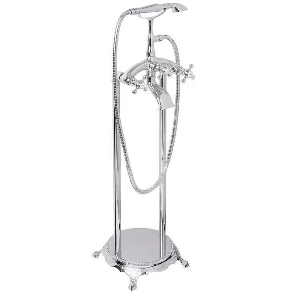 AKDY 3-Handle Freestanding Claw Foot Tub Filler with Telephone Hand Shower, Chrome