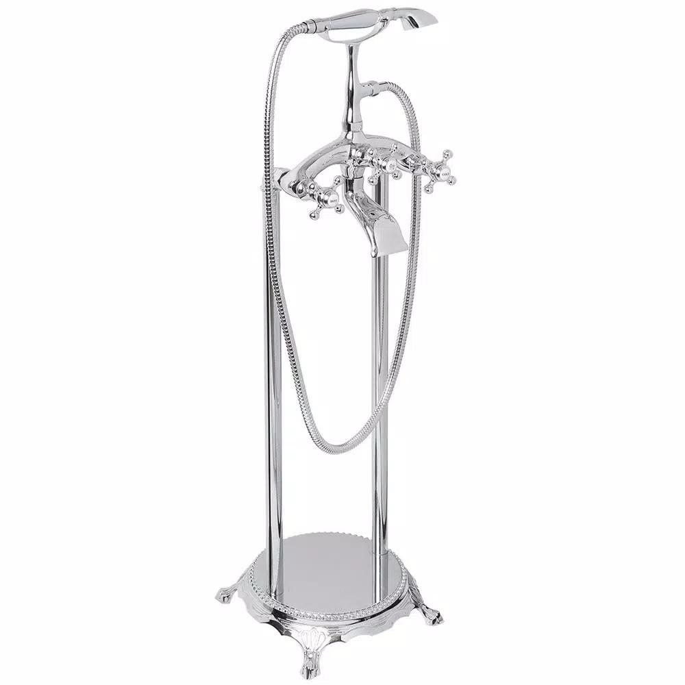 AKDY 3-Handle Freestanding Claw Foot Tub Filler with Telephone Hand Shower, Chrome