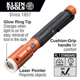 Klein Tools Inspection Penlight with Laser, 45 Lumens, LED, Orange/Black thumbnail 2