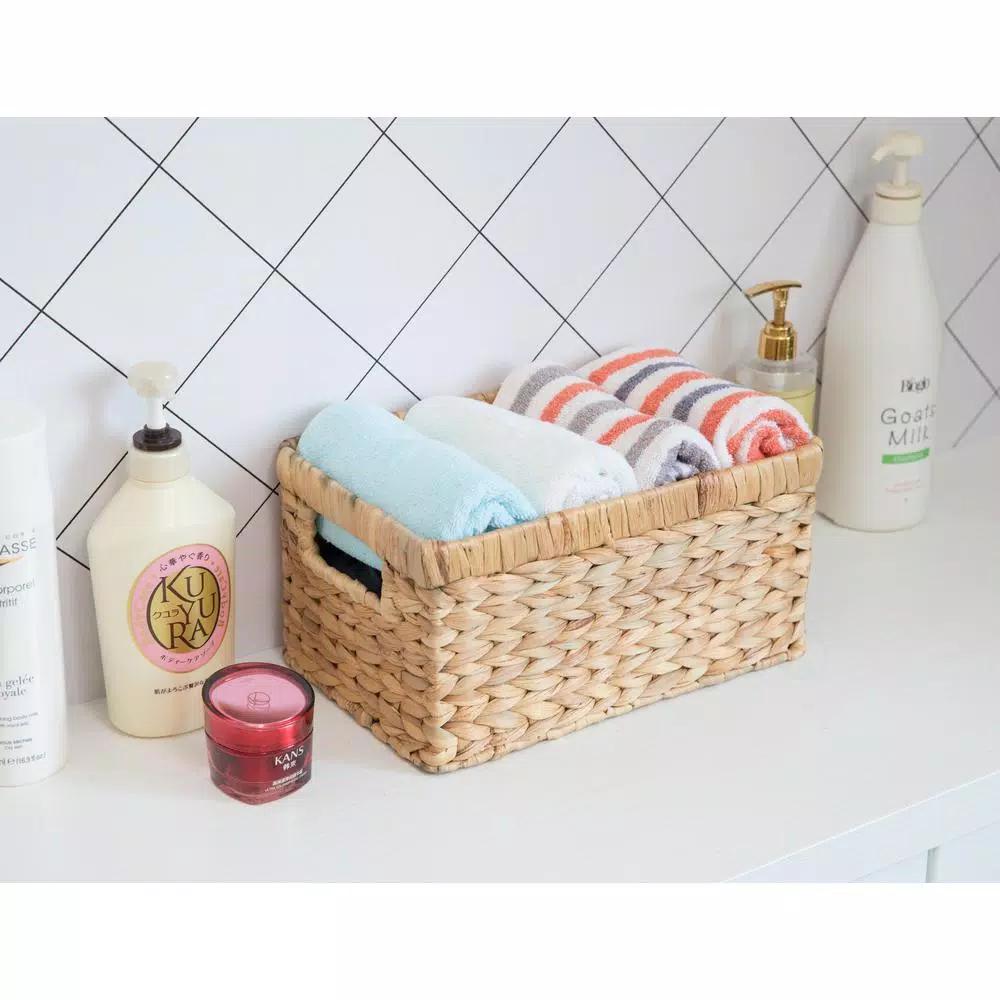 Vintiquewise Natural Water Hyacinth Rectangular Storage Bin Basket with Cutout Handles