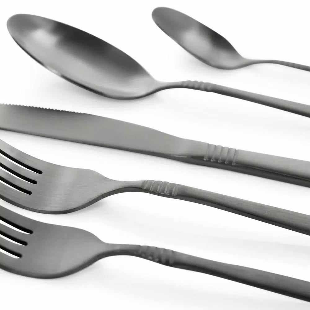Megachef Cravat 20-Piece Matte Black Flatware Set, 18/10 Stainless Steel Silverware Service for 4