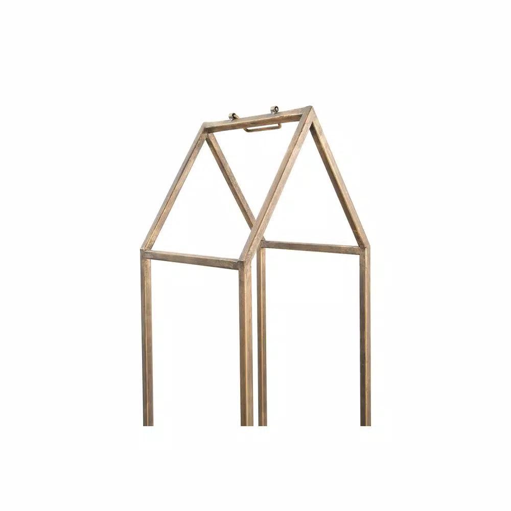 3R Studios Modern Gold House Shaped Metal Firewood Holder - Tall Vertical Wood Storage Rack